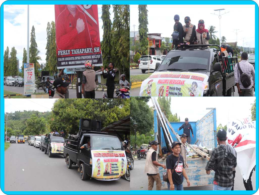 BAWASLU Maluku Tengah melakukan Patroli Pengawasan Masa Tenang sekaligus Penertiban Alat Peraga Kampanye (APK) di Kota Masohi (15/04/2019)