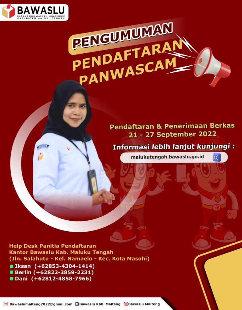 PENGUMUMAN PENDAFTARAN PANWASLU KECAMATAN TAHUN 2024