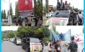 BAWASLU Maluku Tengah melakukan Patroli Pengawasan Masa Tenang sekaligus Penertiban Alat Peraga Kampanye (APK) di Kota Masohi (15/04/2019)